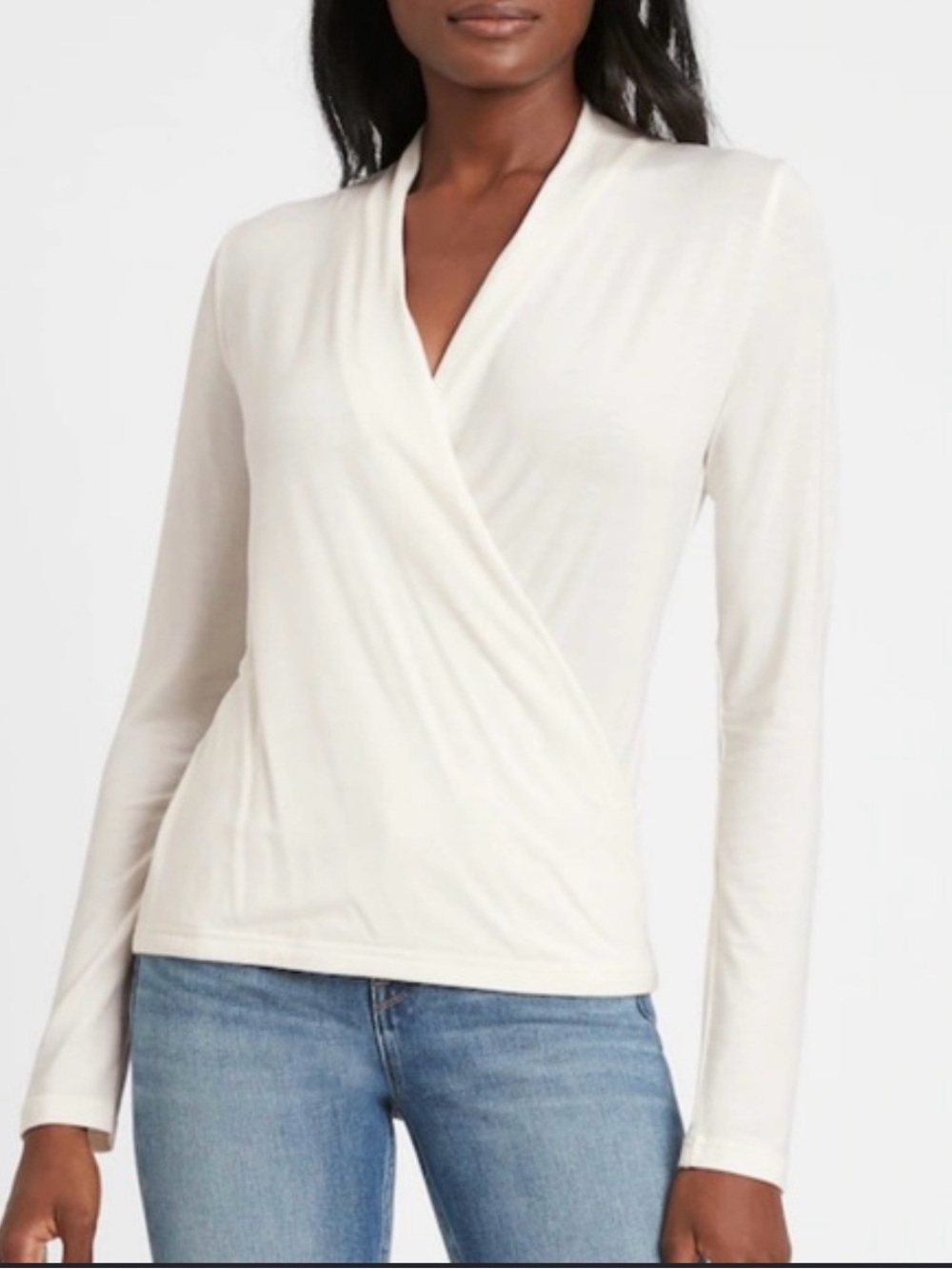Banana Republic Threadsoft Ivory Modal Surplice Wrap Top M